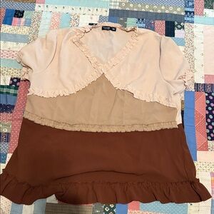 SHEIN Pink and Brown Ruffle Blouse